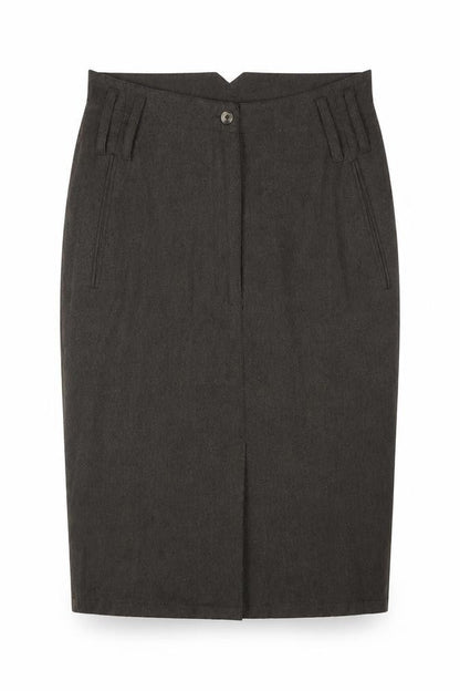 Front view of French Connection women’s brown polyester straight & pencil skirt, size M, zip