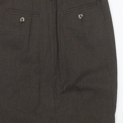 Brand and care label for French Connection women’s brown polyester straight & pencil skirt, size M, zip