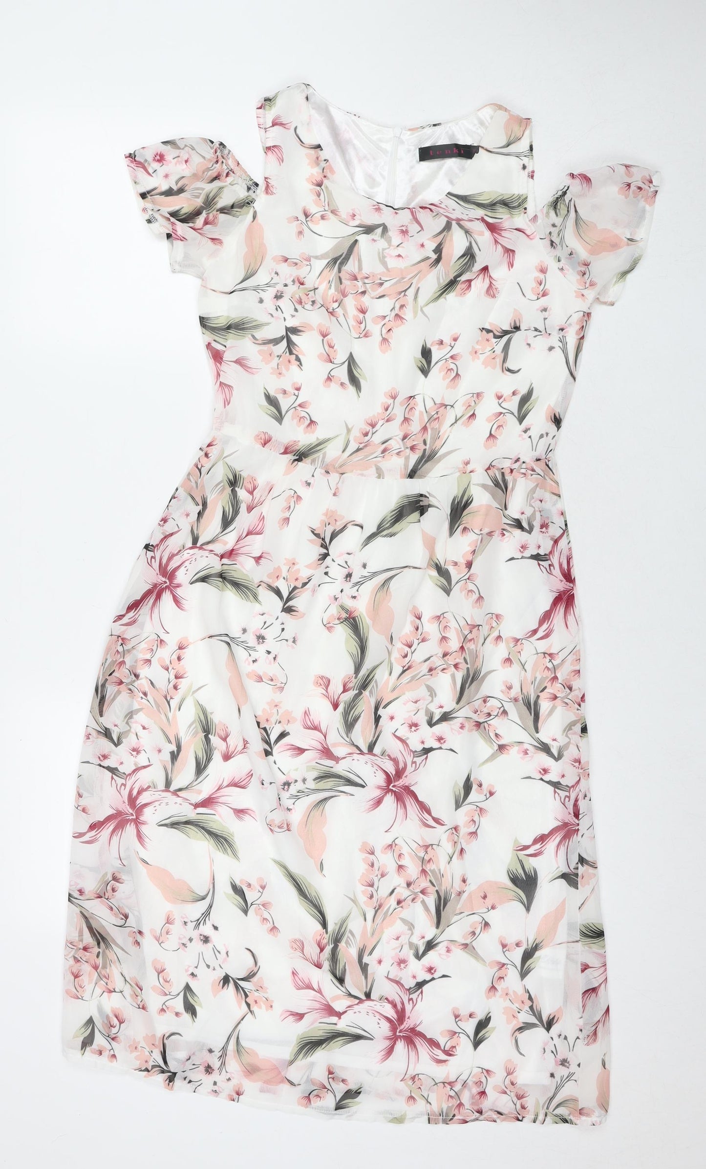 Tenki Womens Multicoloured Floral Polyester A-Line Size 10 Round Neck Zip - Cold Shoulder