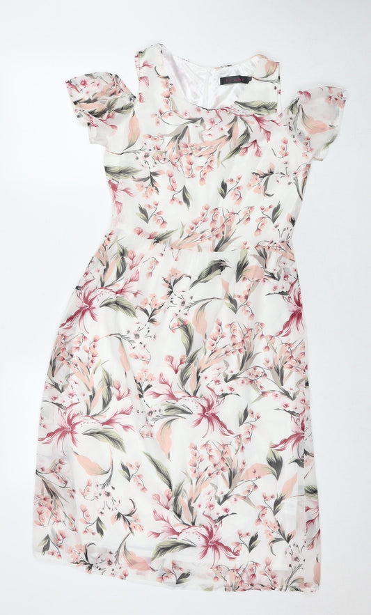 Tenki Womens Multicoloured Floral Polyester A-Line Size 10 Round Neck Zip - Cold Shoulder