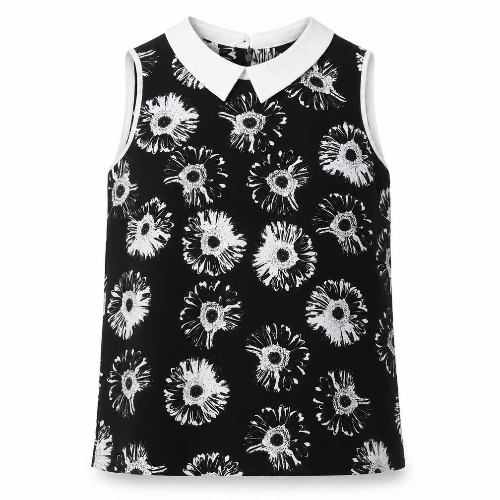 Marks & Spencer Womens Black Floral Polyester Basic Blouse Size 14 Collared