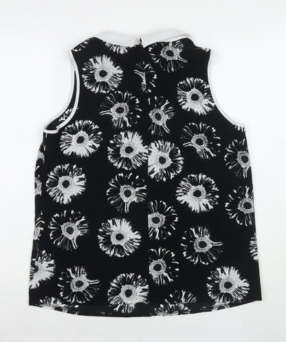 Marks & Spencer Womens Black Floral Polyester Basic Blouse Size 14 Collared