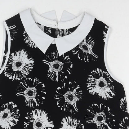 Marks & Spencer Womens Black Floral Polyester Basic Blouse Size 14 Collared