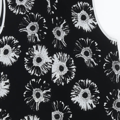Marks & Spencer Womens Black Floral Polyester Basic Blouse Size 14 Collared