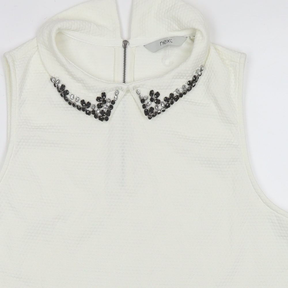 NEXT Womens White Polyester Basic Blouse Size 18 Collared - Jeweled Detail