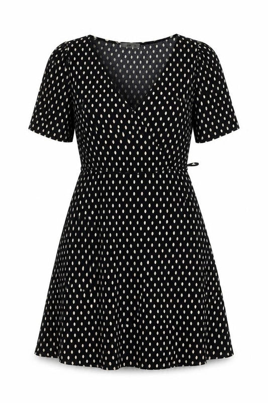 Mango Womens Black Polka Dot Polyester Fit & Flare Size S V-Neck Pullover