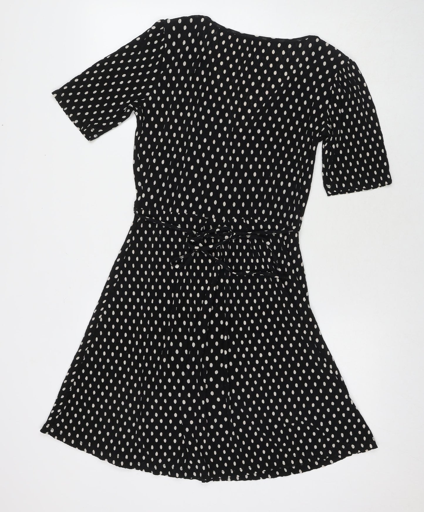 Mango Womens Black Polka Dot Polyester Fit & Flare Size S V-Neck Pullover