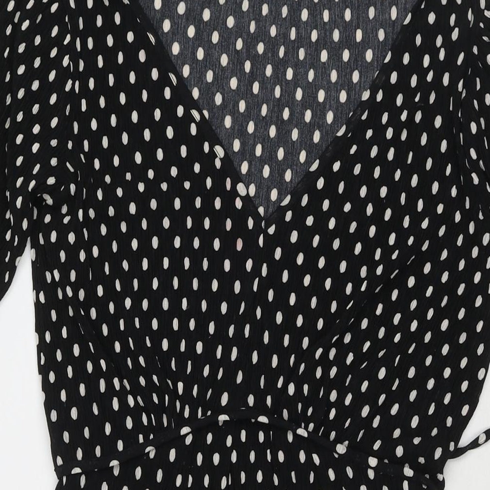 Mango Womens Black Polka Dot Polyester Fit & Flare Size S V-Neck Pullover