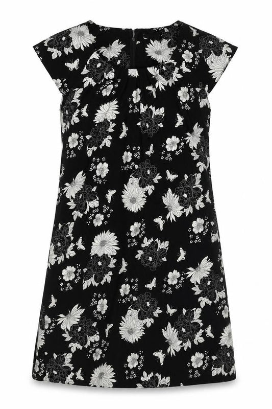 Wallis Womens Black Floral Polyester A-Line Size 12 Round Neck Zip