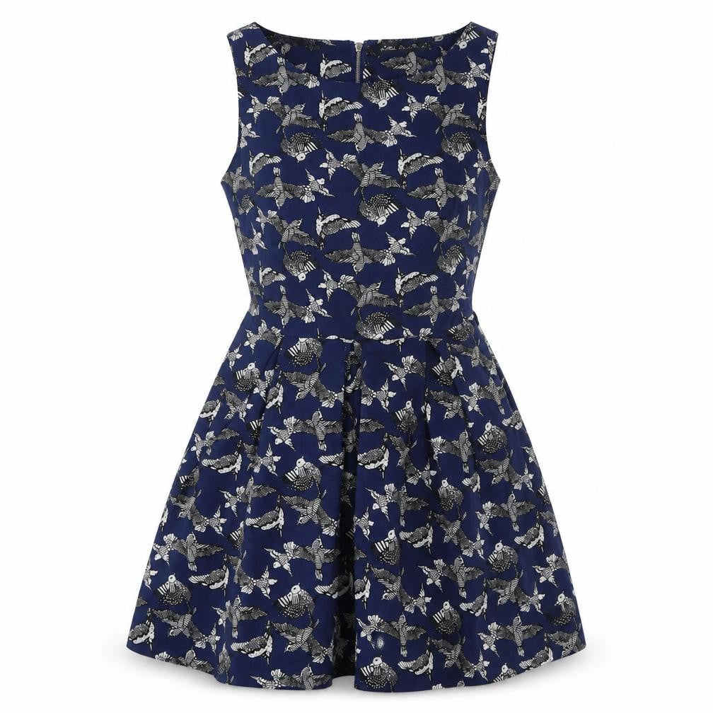 Mela London Womens Blue Geometric Polyester Tank Dress Size 10 Round Neck Pullover - Birds