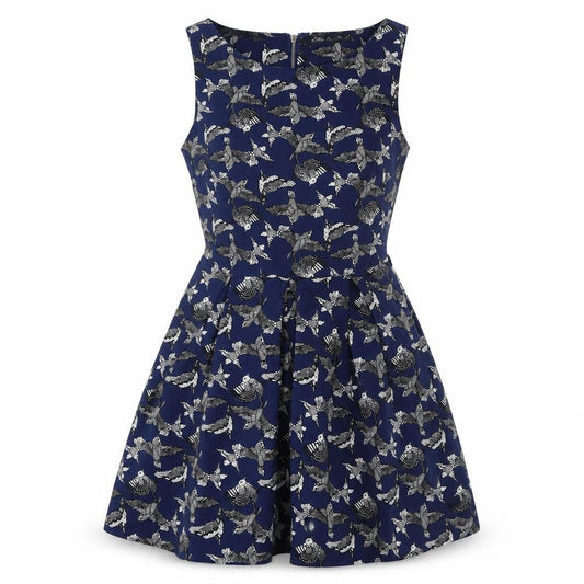 Mela London Womens Blue Geometric Polyester Tank Dress Size 10 Round Neck Pullover - Birds