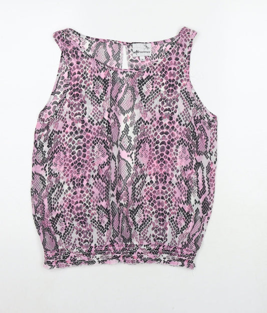Internacionale Womens Pink Animal Print Polyester Basic Tank Size 10 Round Neck