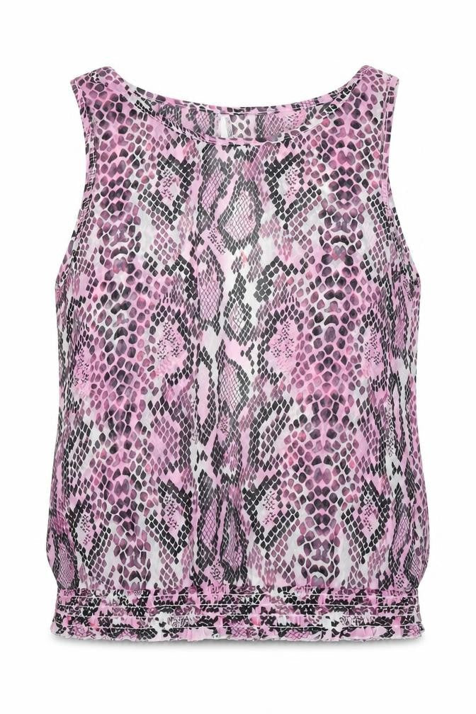 Internacionale Womens Pink Animal Print Polyester Basic Tank Size 10 Round Neck