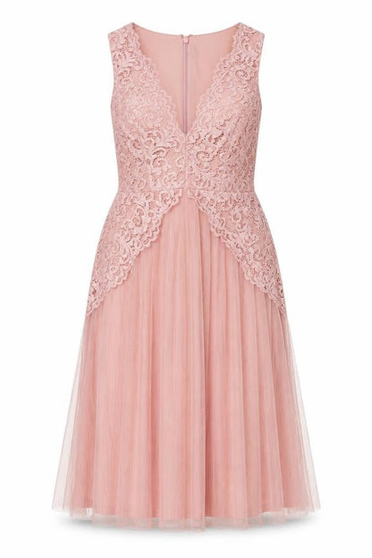 Front view of ASOS women’s pink polyester a-line, size UK 12, v-neck zip