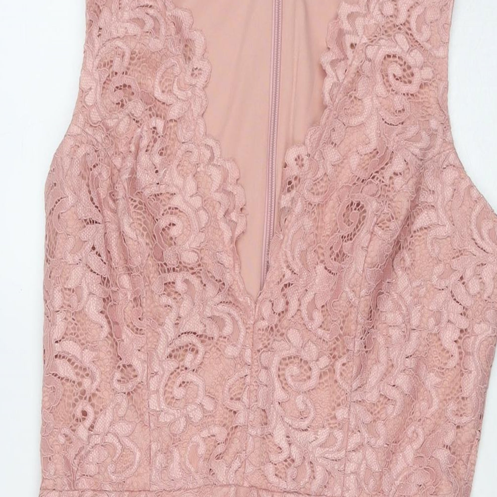 ASOS Womens Pink Polyester A-Line Size 12 V-Neck Zip