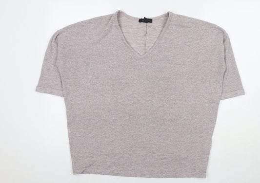 New Look Womens Grey Polyester Basic T-Shirt Size M V-Neck