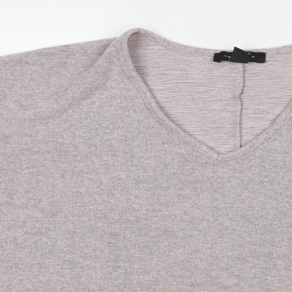 New Look Womens Grey Polyester Basic T-Shirt Size M V-Neck