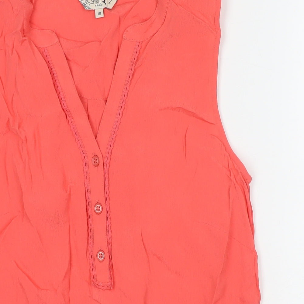M&Co Womens Pink Polyester Basic Tank Size 10 V-Neck