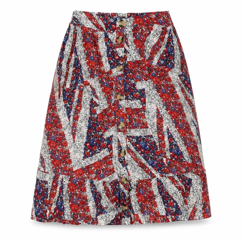 NEXT Womens Red Floral Cotton A-Line Skirt Size 6 Button