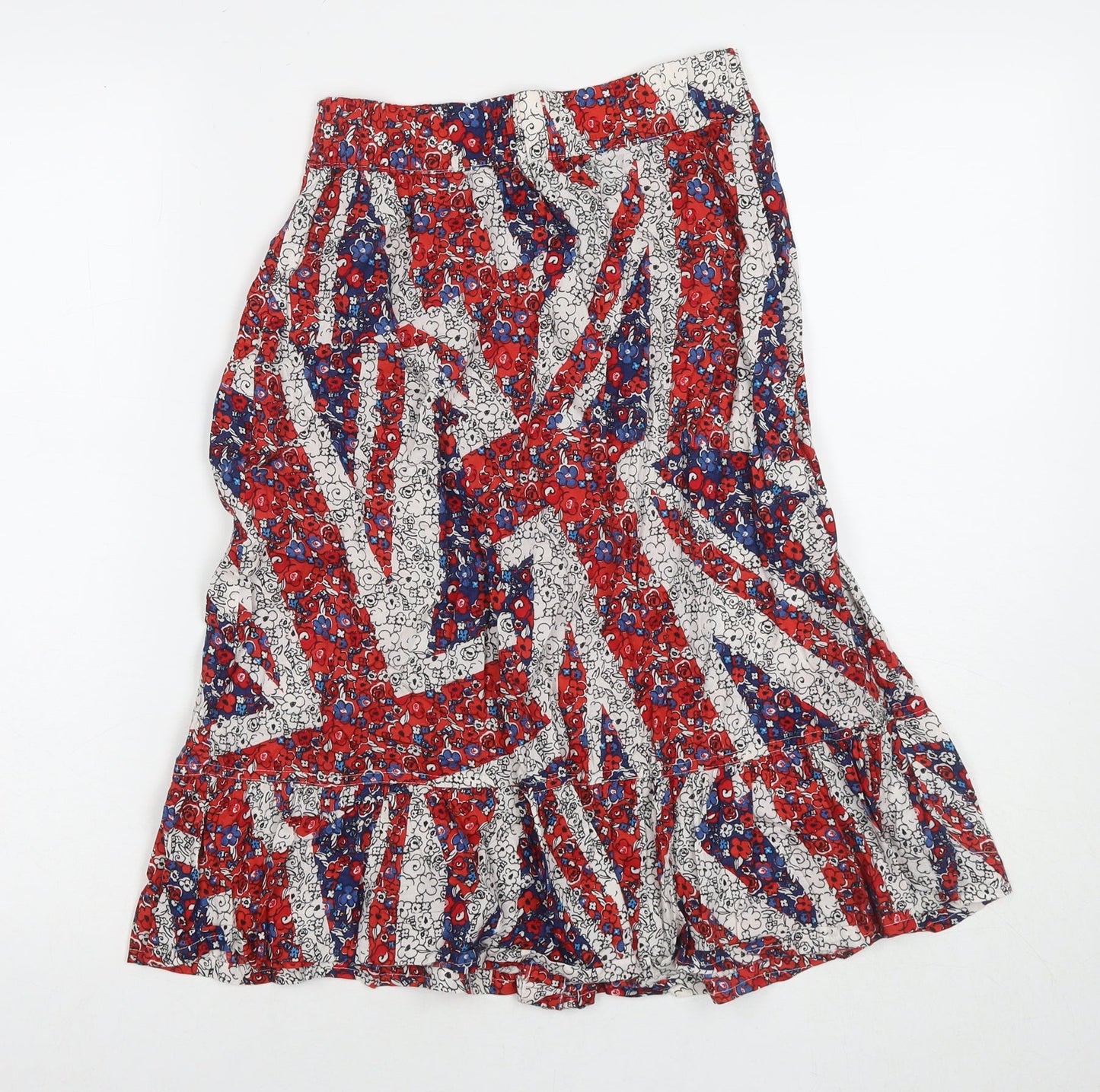 NEXT Womens Red Floral Cotton A-Line Skirt Size 6 Button