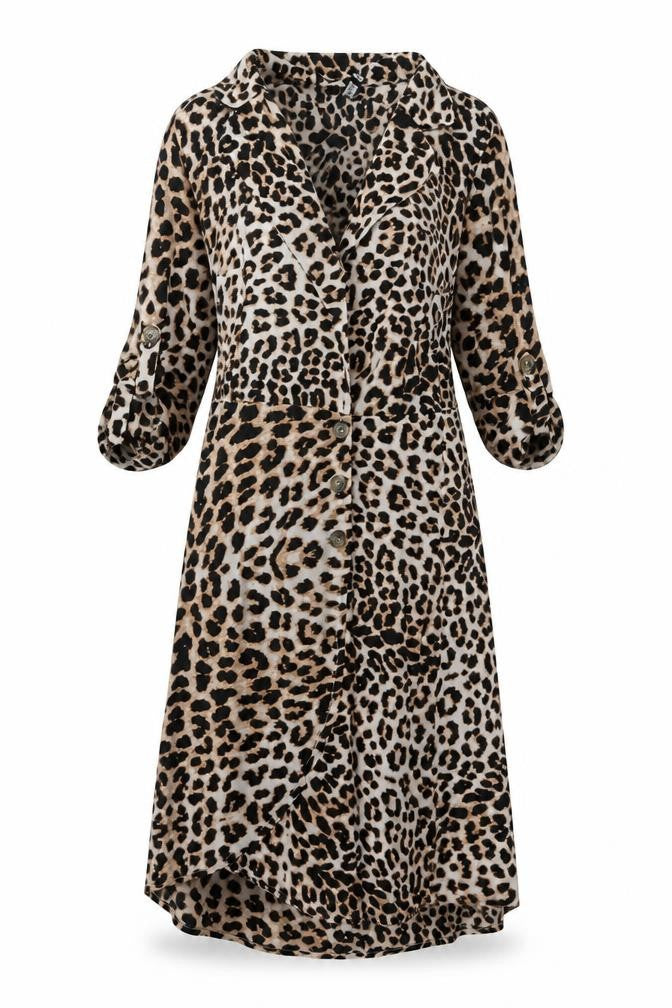 Influence Womens Beige Animal Print Polyester Wrap Dress Size 12 Collared Button