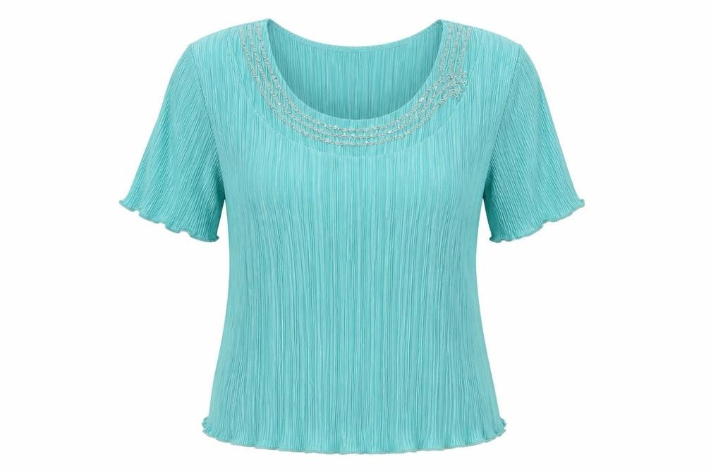 Forever Womens Blue Polyester Basic Blouse Size L Round Neck