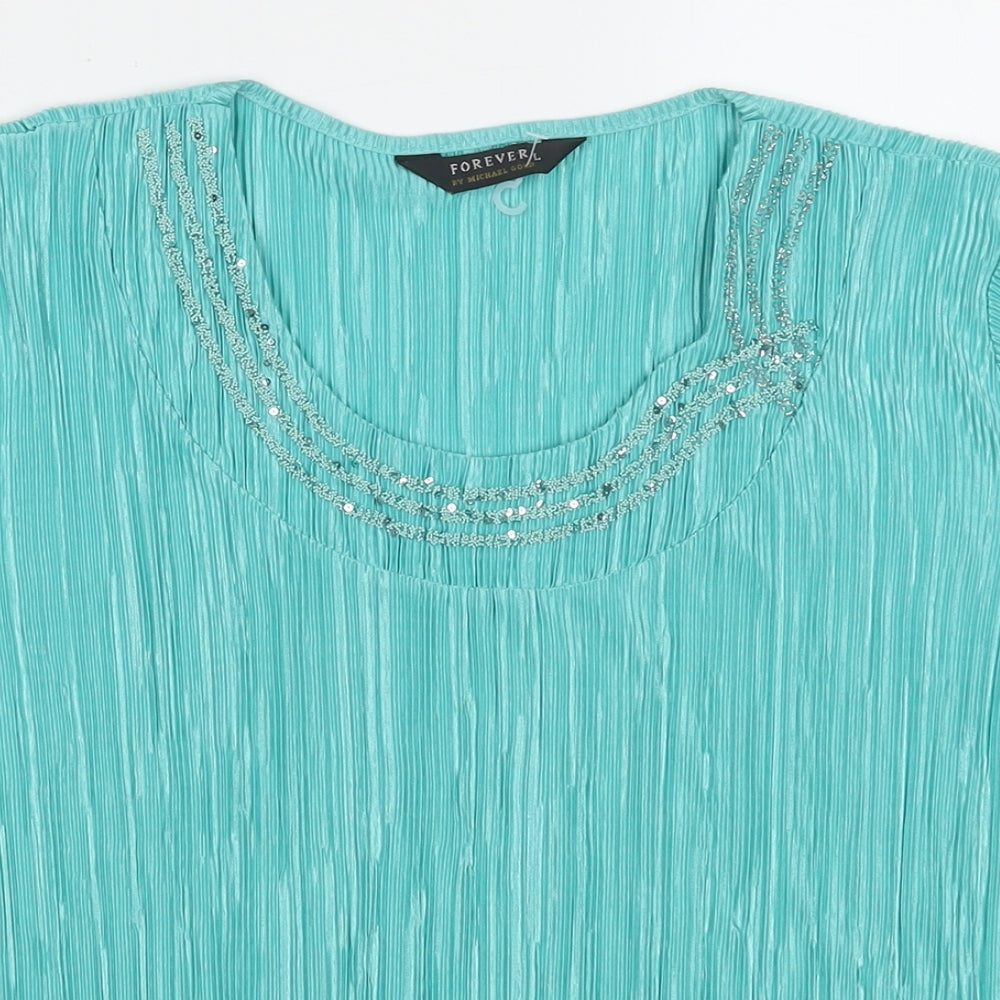 Forever Womens Blue Polyester Basic Blouse Size L Round Neck