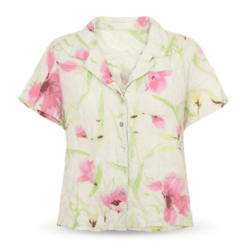 Caribbean Joe Womens Multicoloured Floral Silk Basic Button-Up Size M Collared