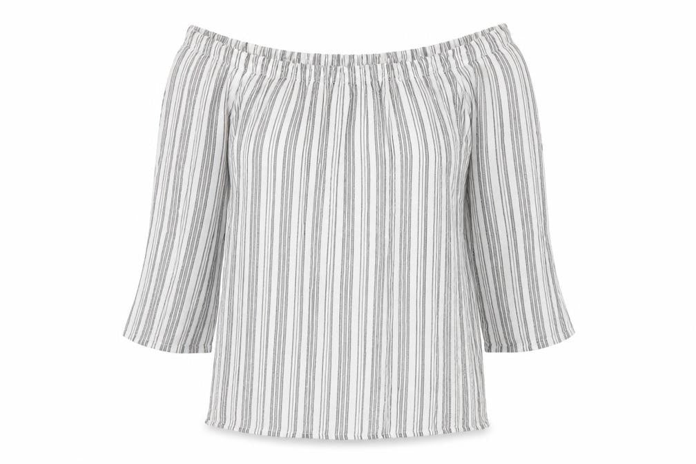 Sosandsar Womens Multicoloured Striped Polyester Blend Tunic Blouse Size 10 Off the Shoulder