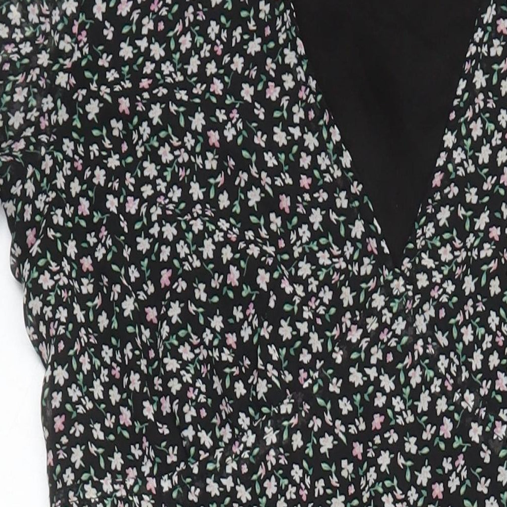 H&M Womens Multicoloured Floral Polyester Blend A-Line Size 10 V-Neck - Side spits