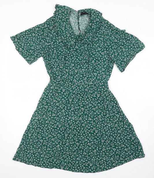 New Look Womens Ivory Floral Viscose A-Line Size 12 Collared