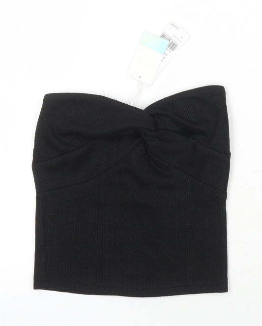 Air Space Womens Black Polyester Blend Cropped T-Shirt Size S Off the Shoulder