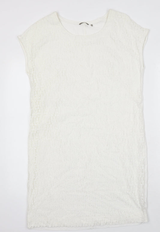 Sandwich Womens White Cotton Blend T-Shirt Dress One Size Boat Neck