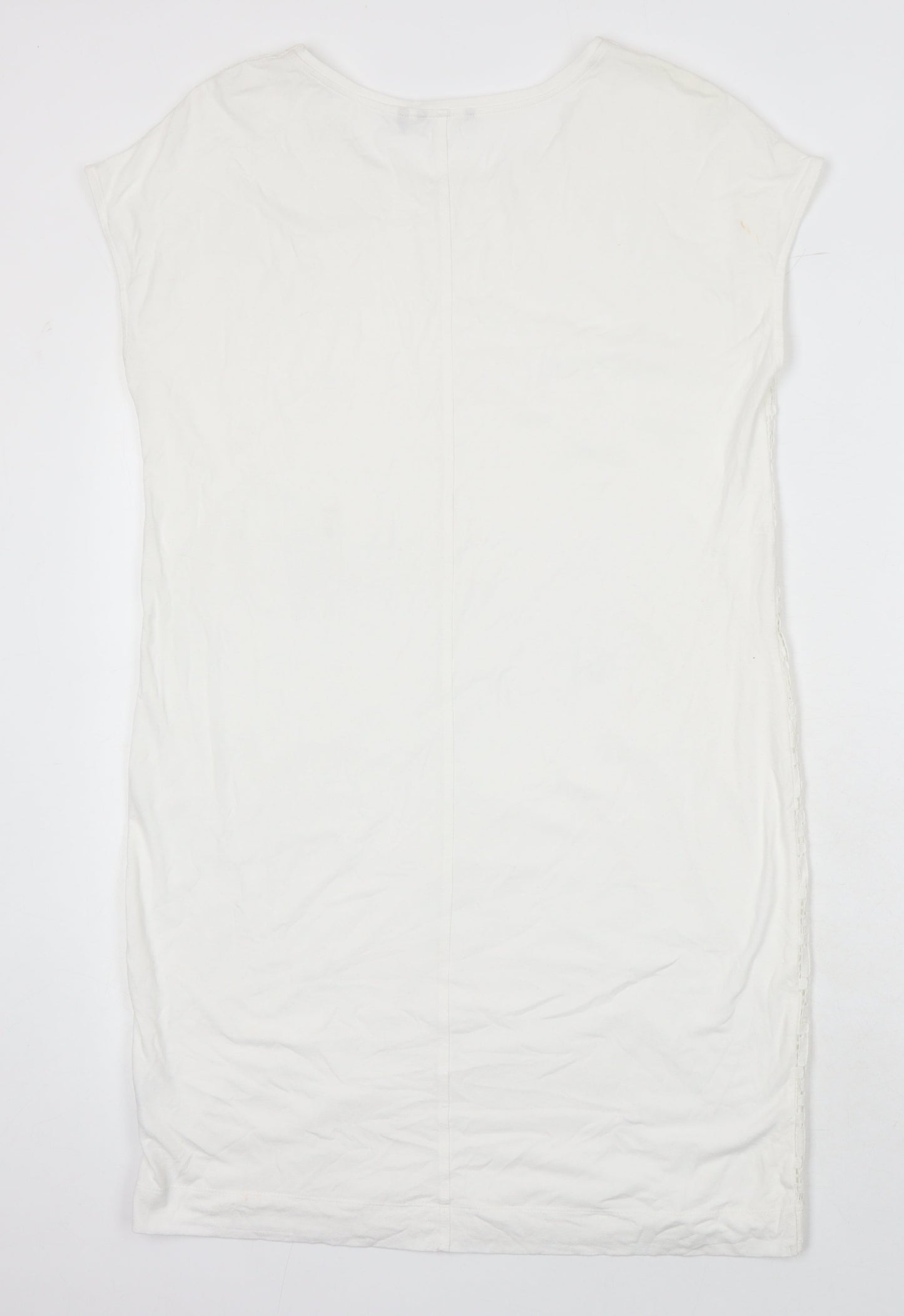 Sandwich Womens White Cotton Blend T-Shirt Dress One Size Boat Neck