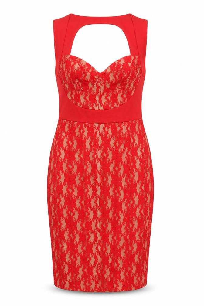 ASOS Womens Red Polyester Pencil Dress Size 10 Square Neck