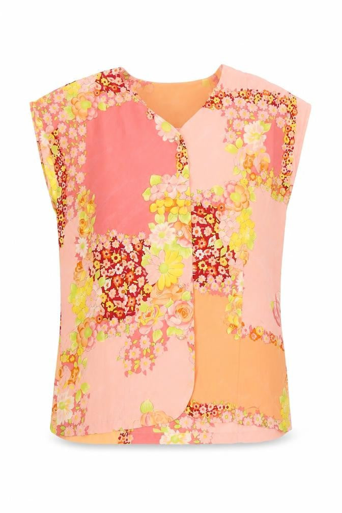 Prego Womens Multicoloured Floral Silk Jersey Blouse Size M V-Neck