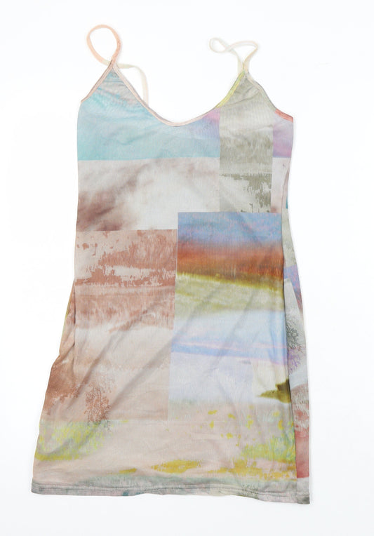 Passion of Design Womens Multicoloured Geometric Polyester Blend Camisole Blouse Size S V-Neck
