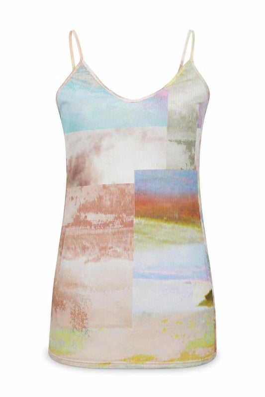 Passion of Design Womens Multicoloured Geometric Polyester Blend Camisole Blouse Size S V-Neck