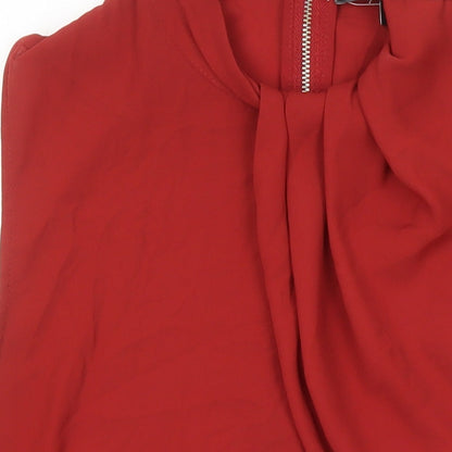 Next Womens Red Polyester Jersey Blouse Size 14 Round Neck