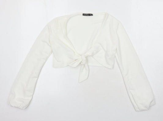 Boohoo Womens Ivory Polyester Cropped Blouse Size 6 V-Neck