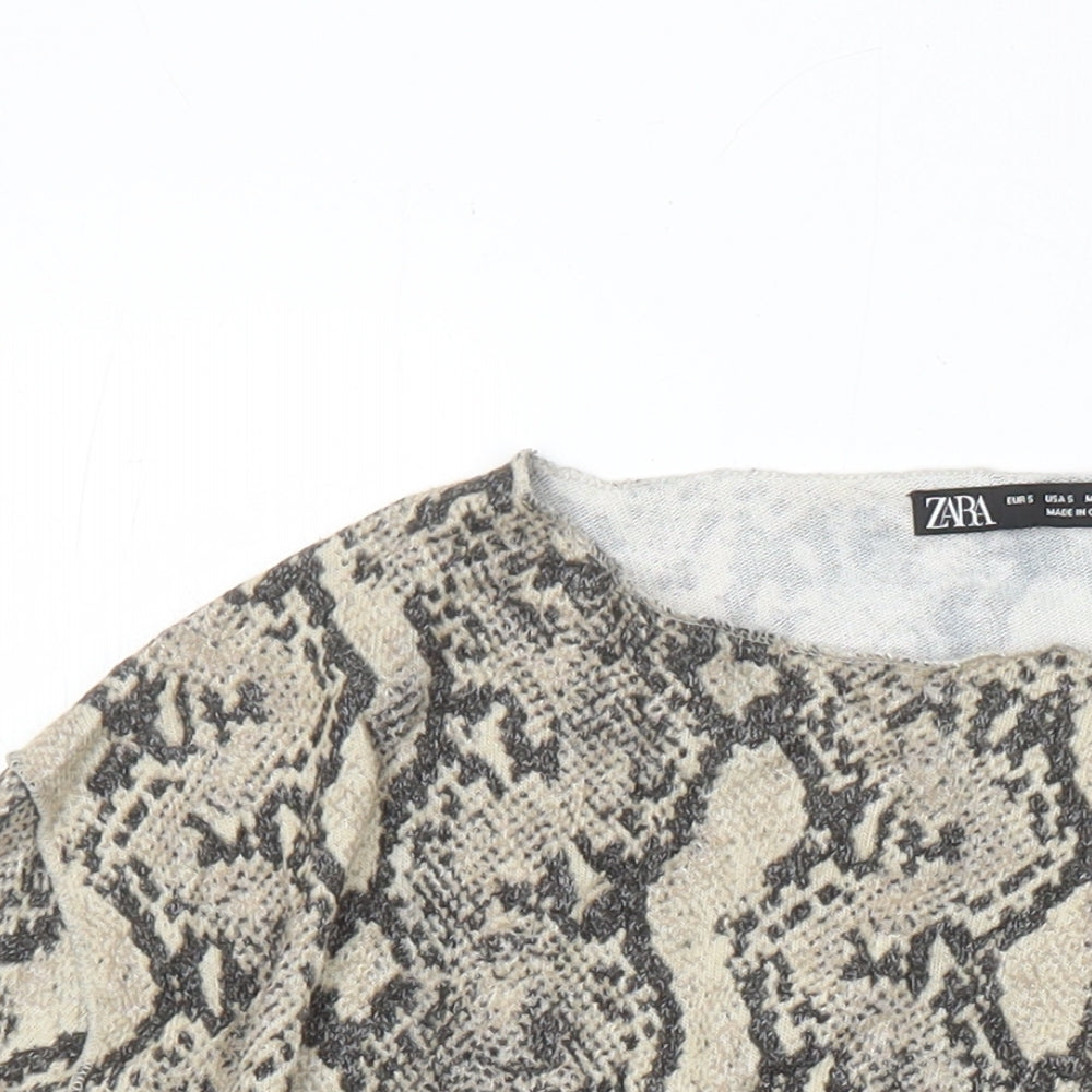 Zara Womens Multicoloured Animal Print Viscose Jersey Blouse Size S Boat Neck