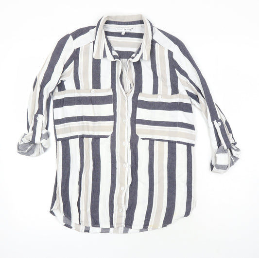 NEXT Womens Ivory Polka Dot Cotton Basic Button-Up Size 12 Collared