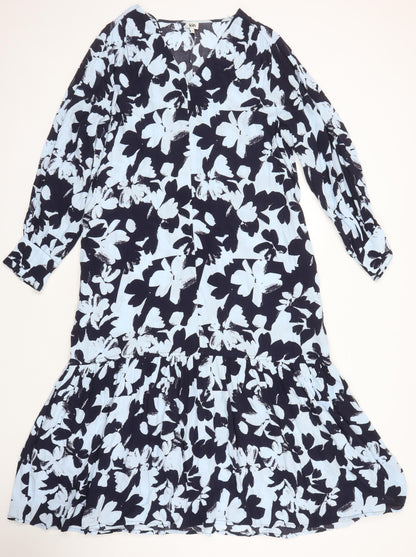 Additional front view of Kin women’s multicoloured floral polyester blend a-line, size UK 12, v-neck