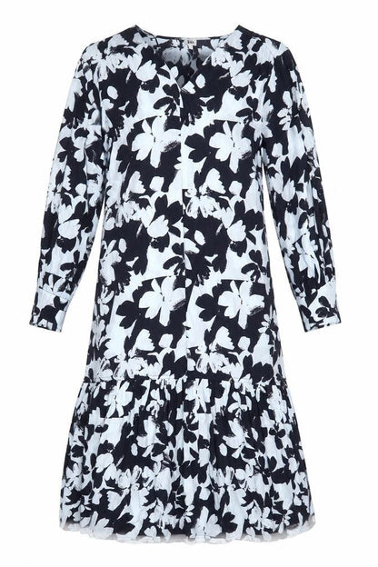 Front view of Kin women’s multicoloured floral polyester blend a-line, size UK 12, v-neck