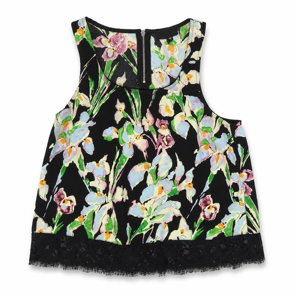 Topshop Womens Multicoloured Floral Polyester Camisole Blouse Size 8 Scoop Neck - Lace Trims
