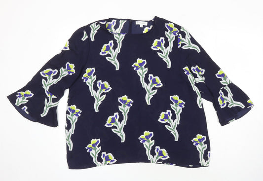 Warehouse Womens Multicoloured Floral Polyester Tunic Blouse Size 16 Roll Neck