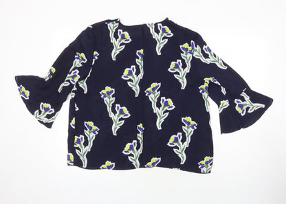 Warehouse Womens Multicoloured Floral Polyester Tunic Blouse Size 16 Roll Neck