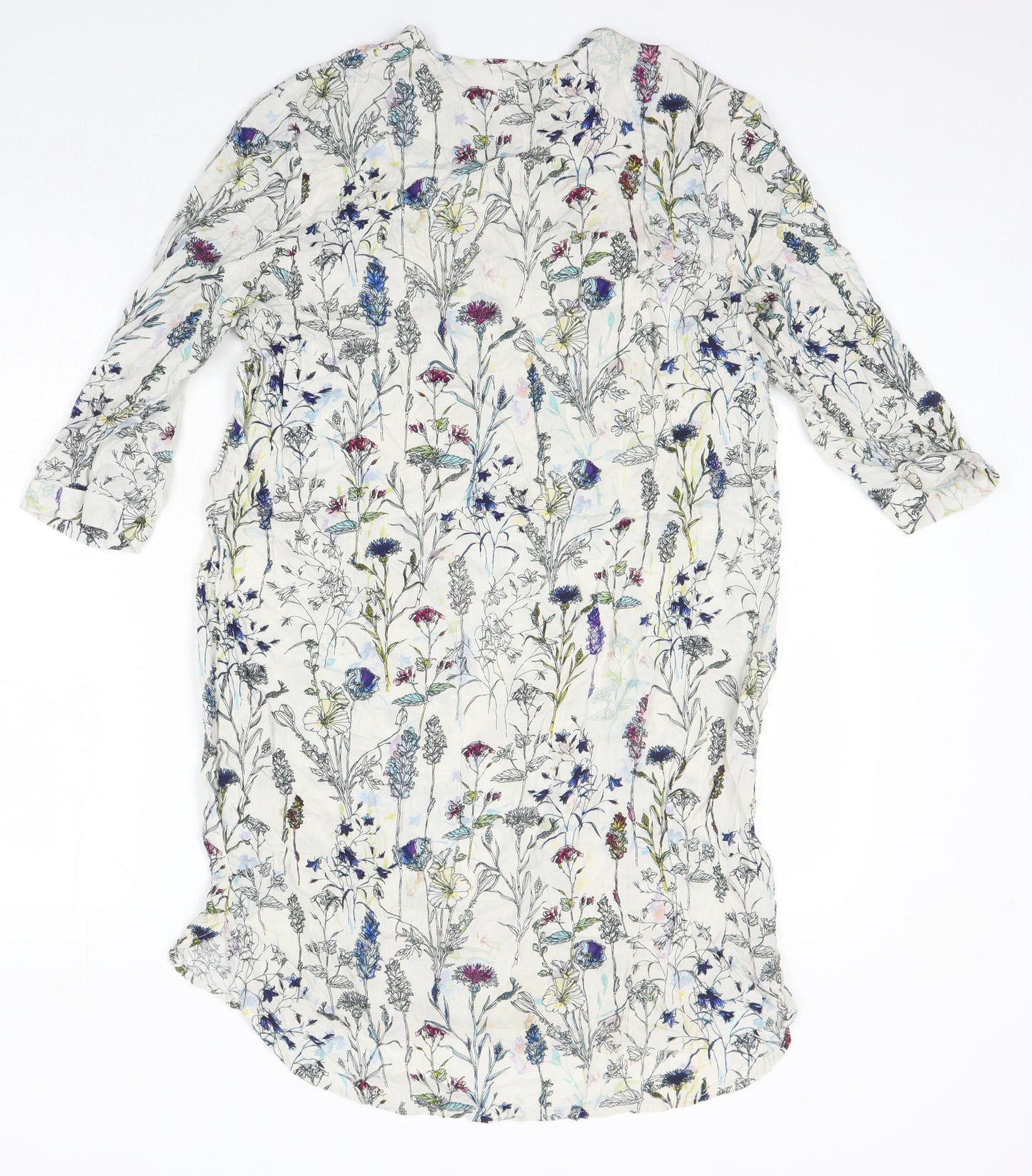 H&M Womens Ivory Fair Isle Viscose Shirt Dress Size 10 Round Neck