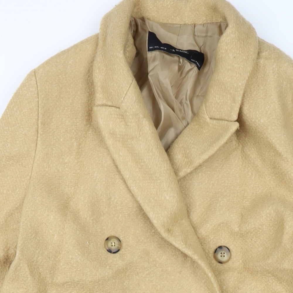 Zara Womens Brown Overcoat Coat Size L Button