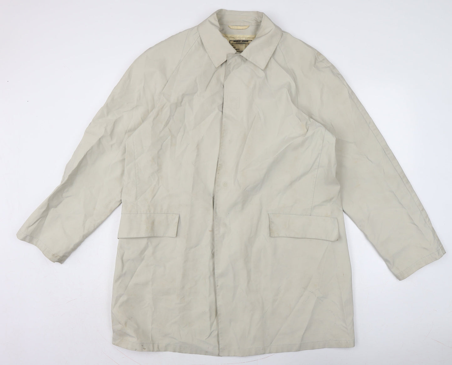 Georgio Armani Mens Ivory Rain Coat Coat Size XL Snap